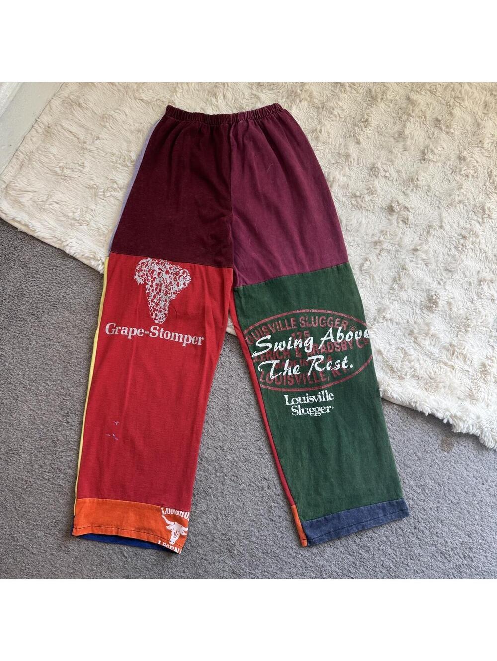Vintage unisex Reworked Graphic Patchwork Sweatpants Fits S-M